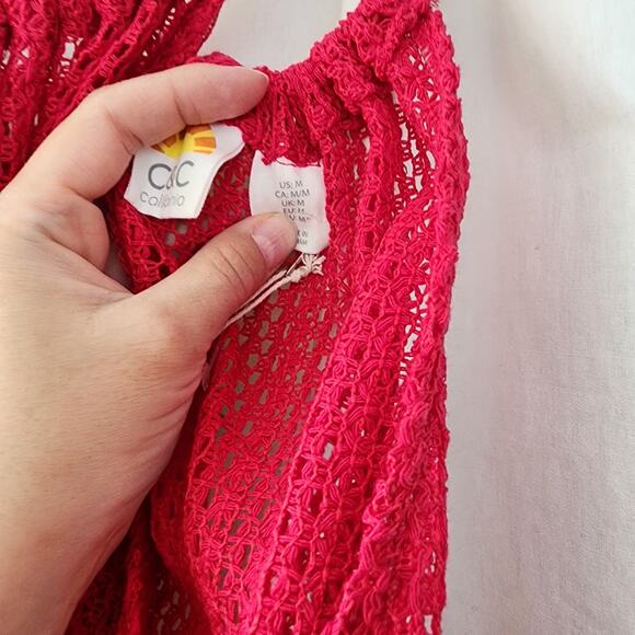 C&C California Cover-Up crochet Mini Dress Swimwear Size M NWT red pockets sheer - Picture 7 of 12